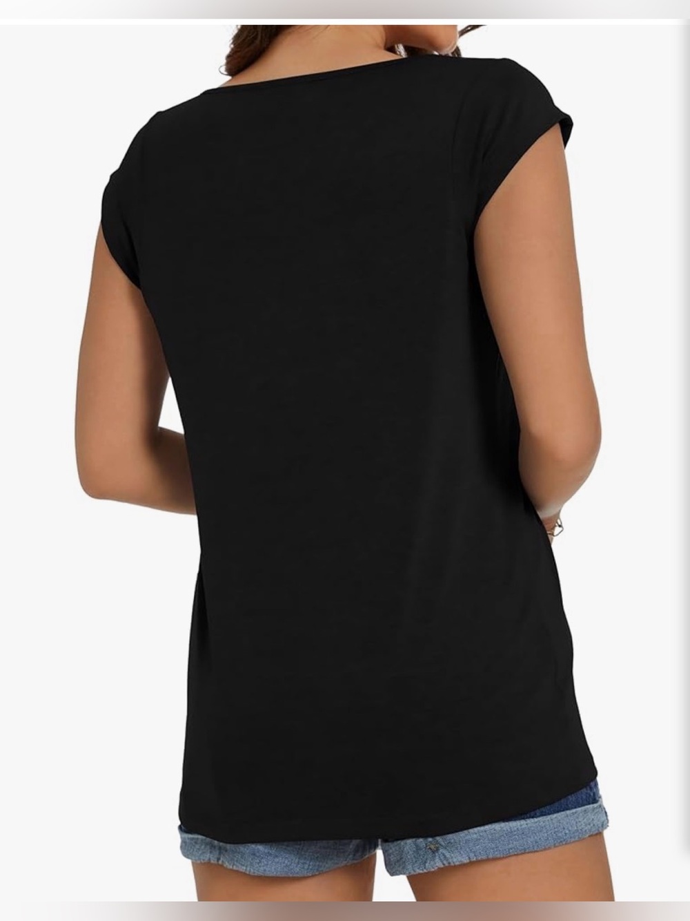 Women’s Black Cap Sleeve Tee with White Heart Graphic - Picture 2 of 5